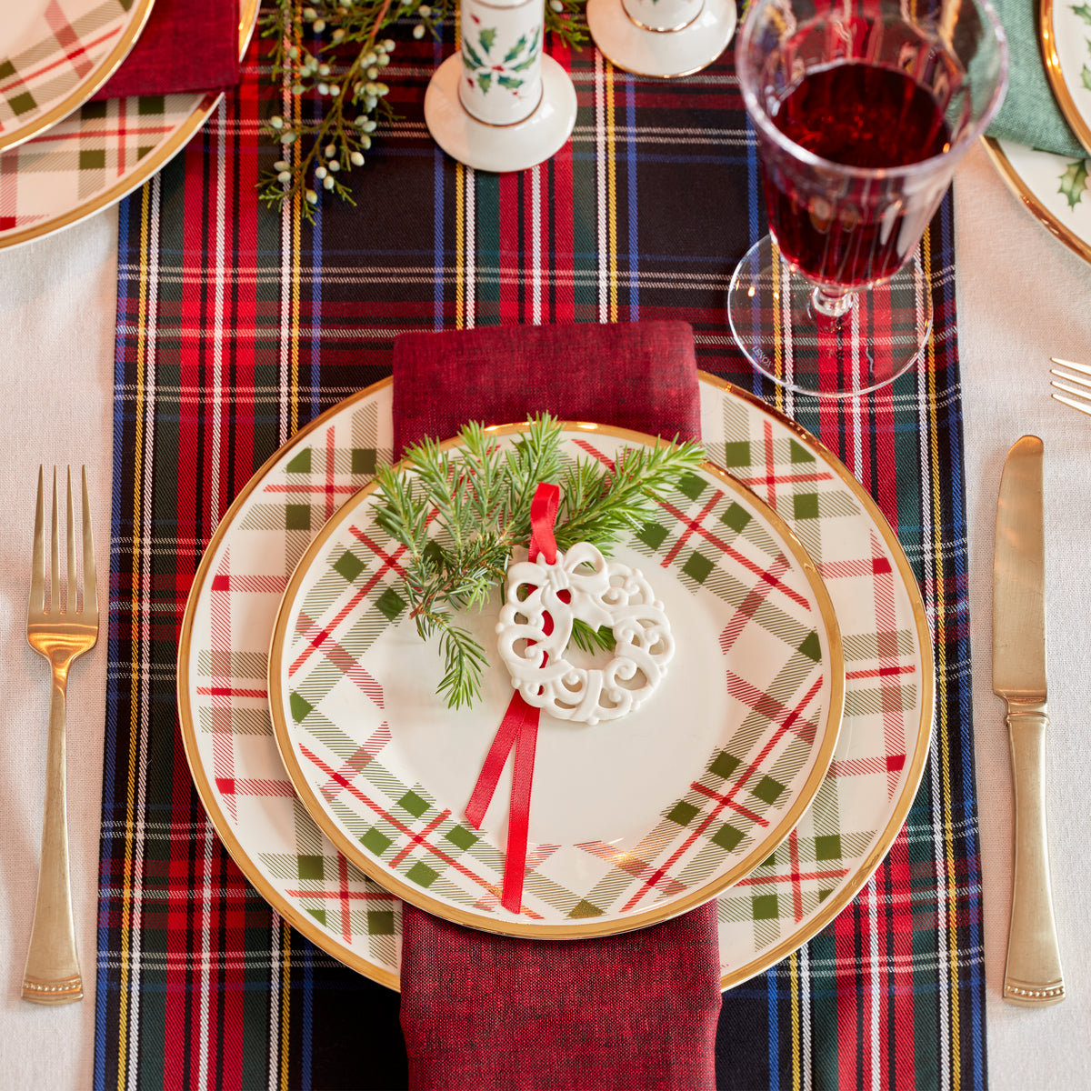 Holiday Plaid 12 Piece Dinnerware Set Lenox Corporation