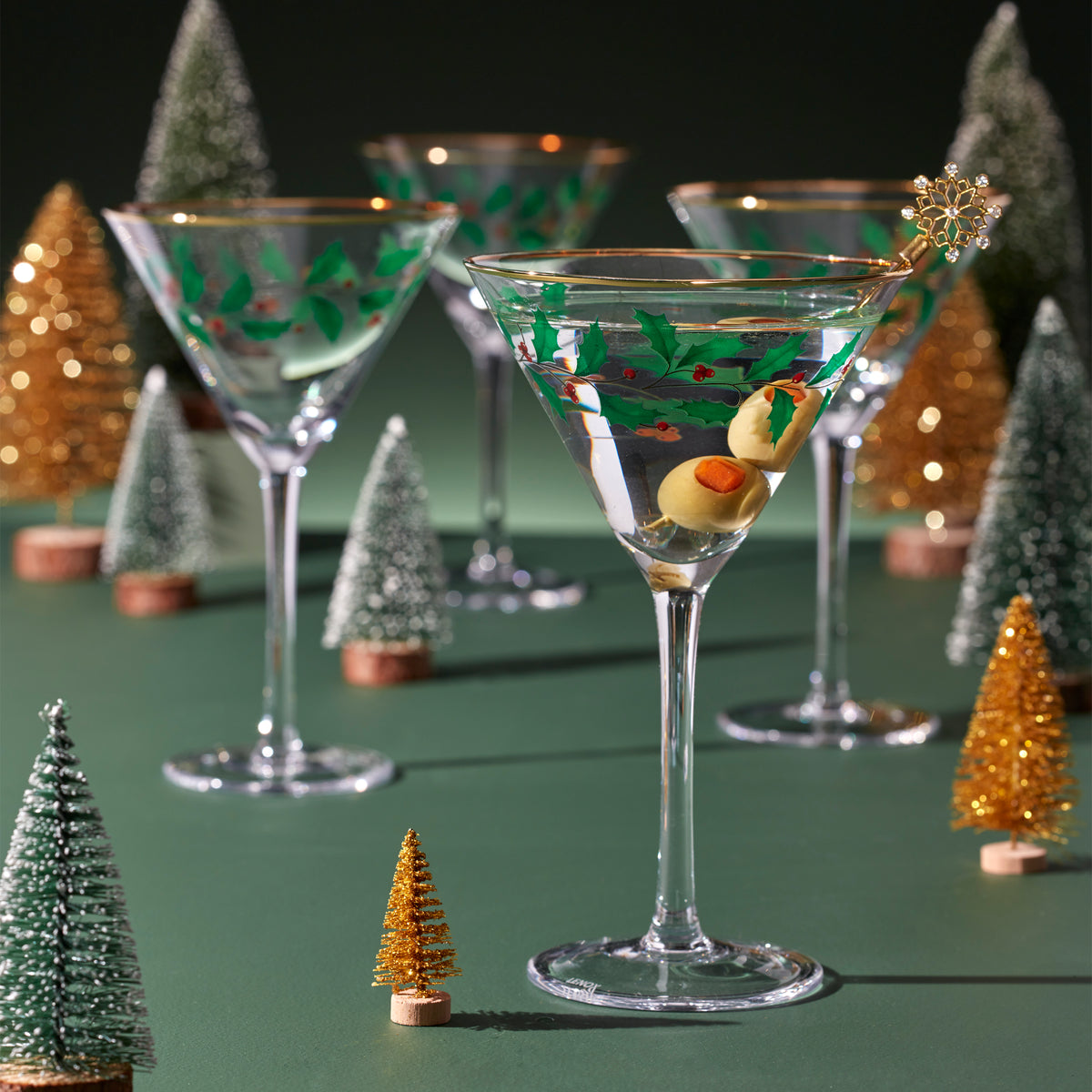 Christmas Holly Martini Glasses, Christmas Martini Glasses