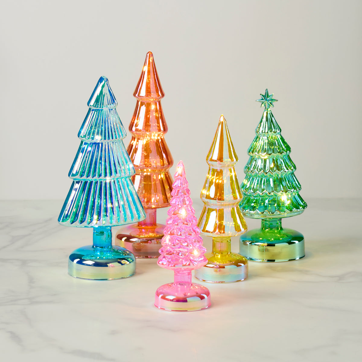 New Holiday Glass LED Trees, Set of 5 (Green) top