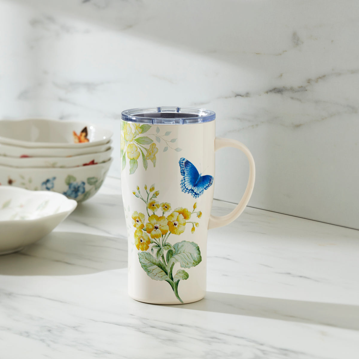 Butterfly Meadow Yellow Stainless Car Coffee Mug