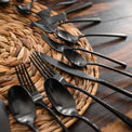 Devyn Hammered Black Satin 20-Piece Flatware Set