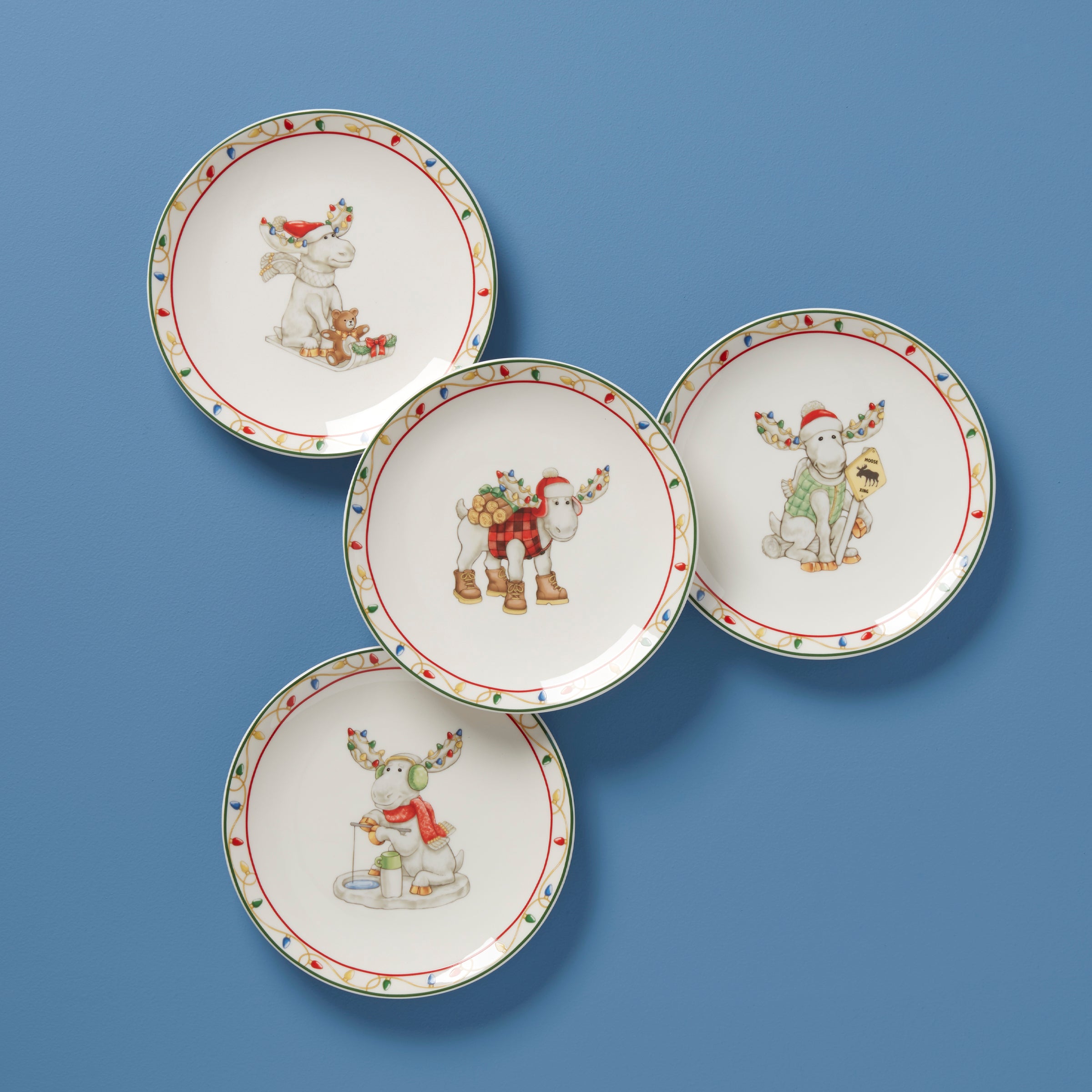 Merry Marcel Moose 4-Piece Dessert Plate Set