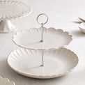 French Perle Scallop White 2-Tier Server