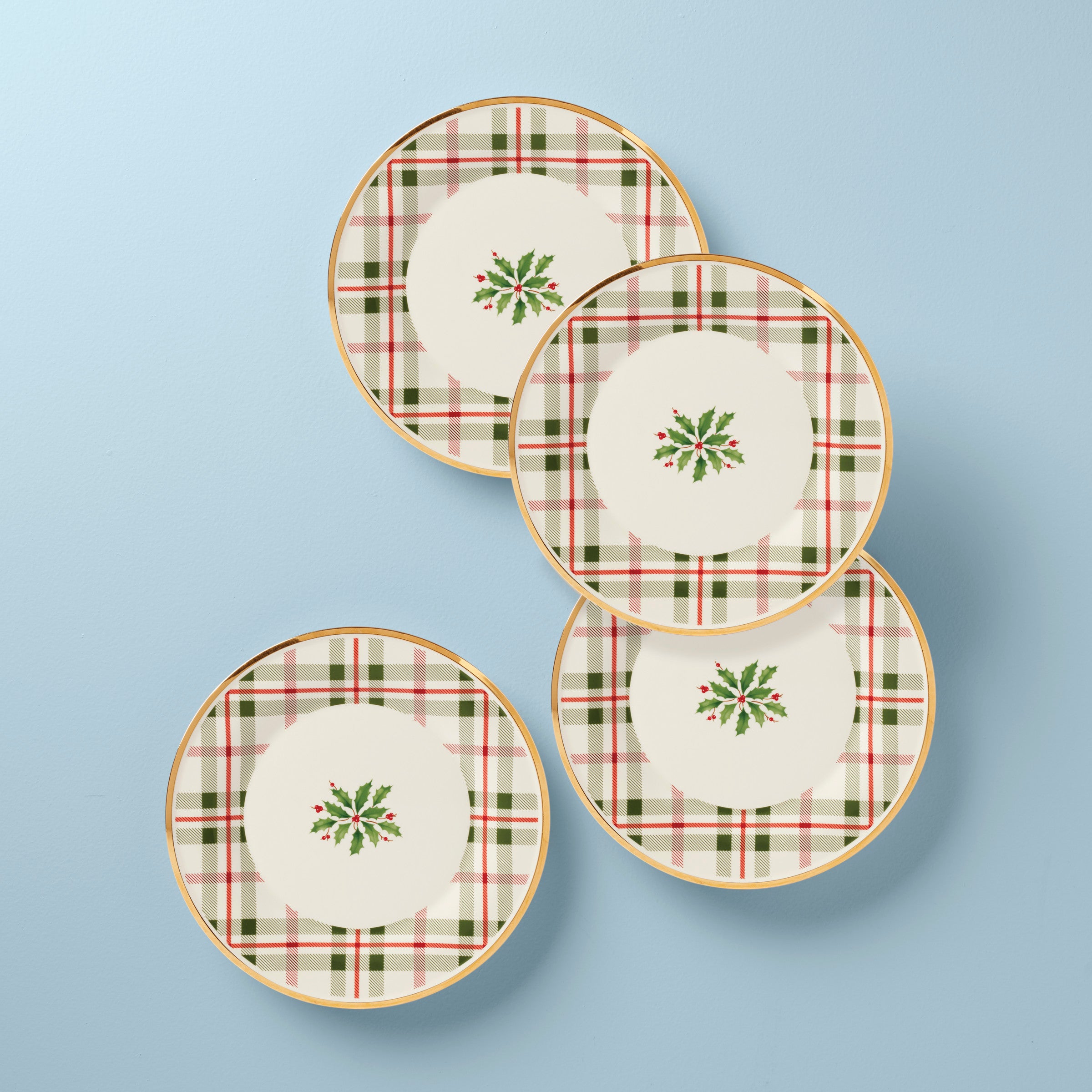 Holiday Plaid Accent Plates, Set of 4