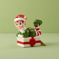 Christmas Elf Sitting On Present Ornament