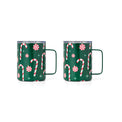 16 Oz Insulated Green Candy Cane Coffee Mugs, Set Of 2