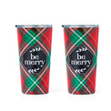 20 Oz Insulated Red "Be Merry" Highball Tumblers, Set Of 2