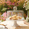 French Perle White Cake Plate with Dome