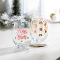 18 Oz "Furry & Bright" Stemless Wine Glasses, Set Of 2