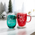 18 Oz Red/Green Mug & Wine Glass, Set Of 2