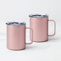 16 Oz Insulated Coffee Mugs, Set of 2, Pink