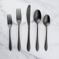 Devyn Hammered Black Satin 20-Piece Flatware Set