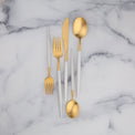 Mazzy Gold with White-Handle 20-Piece Flatware Set