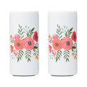 Floral Insulated Slim Can Coolers, White, Set Of 2