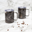 16 Oz Black Geo Insulated Coffee Mugs, Set Of 2