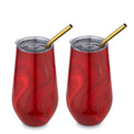 16 Oz Red Geo Insulated Wine Tumblers, Set Of 2