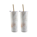 24 Oz White Geo Insulated Tumblers, Set Of 2