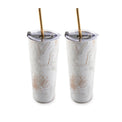 24 Oz White Geo Insulated Tumblers, Set Of 2