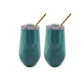 16 Oz Green Geode Insulated Tumblers With Straws, Set Of 2