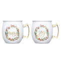 20 Oz White Wreath Moscow Mule Mugs, Set of 2