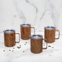 16 Oz Wood Insulated Coffee Mugs, Set Of 4