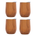 12 Oz Insulated Woodgrain Wine Tumblers, Set Of 4