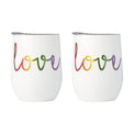 12 Oz "Love" Script Wine Tumblers, White, Set Of 2