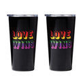 20 Oz "Love Wins" Highball Tumblers, Black, Set Of 2