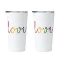 20 Oz "Love" Script Highball Tumblers, White, Set Of 2