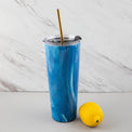 24 Oz Blue Geo Insulated Tumblers, Set Of 2