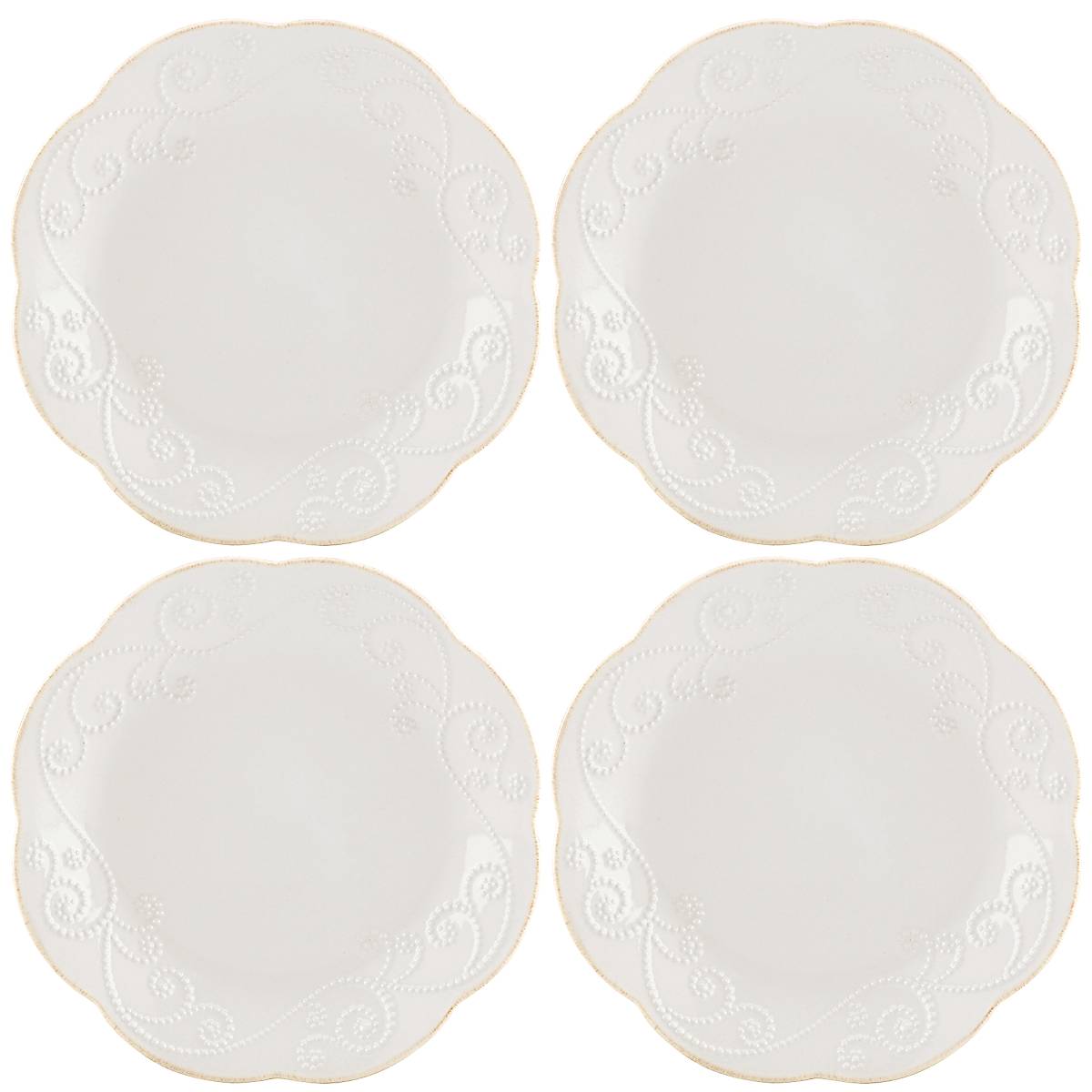 French Perle White 4-Piece Dessert Plate Set