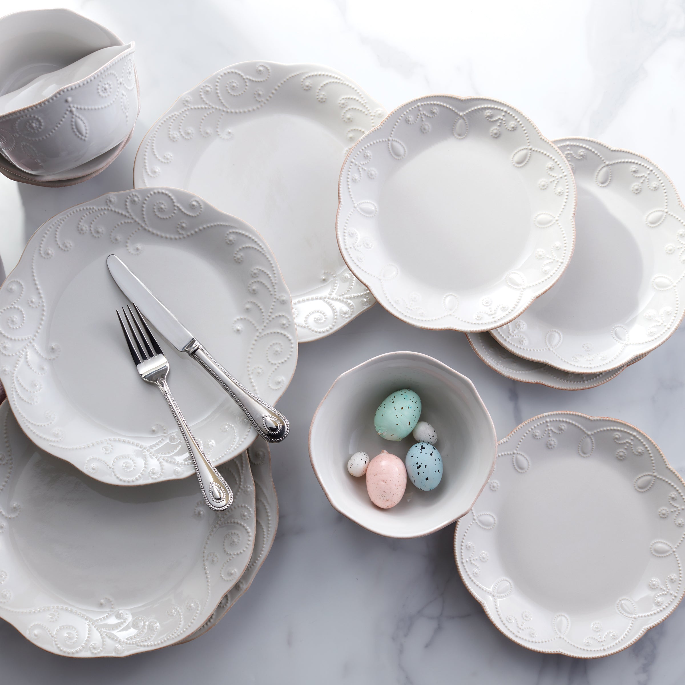 French Perle White 12-Piece Dinnerware Set