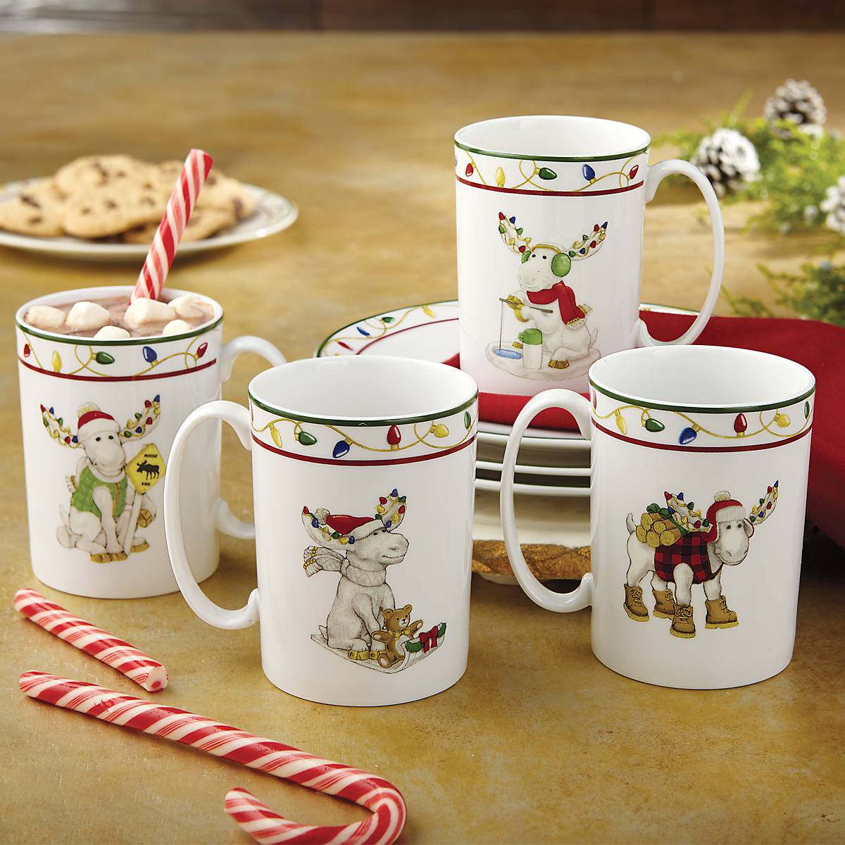 Merry Marcel Moose 4-Piece Mug Set