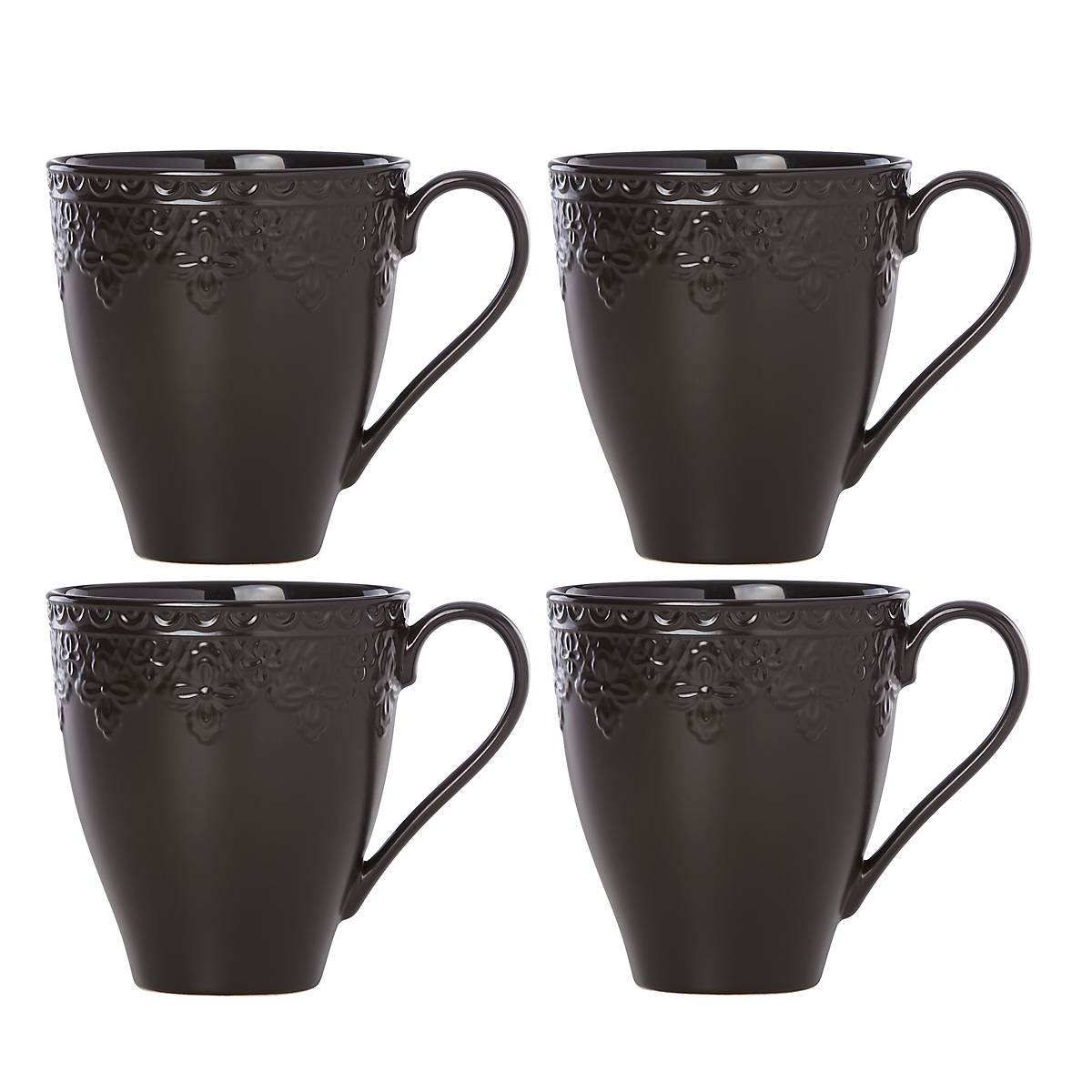 Lenox Chelse Muse Fleur Matte Black Mug, Set of 4