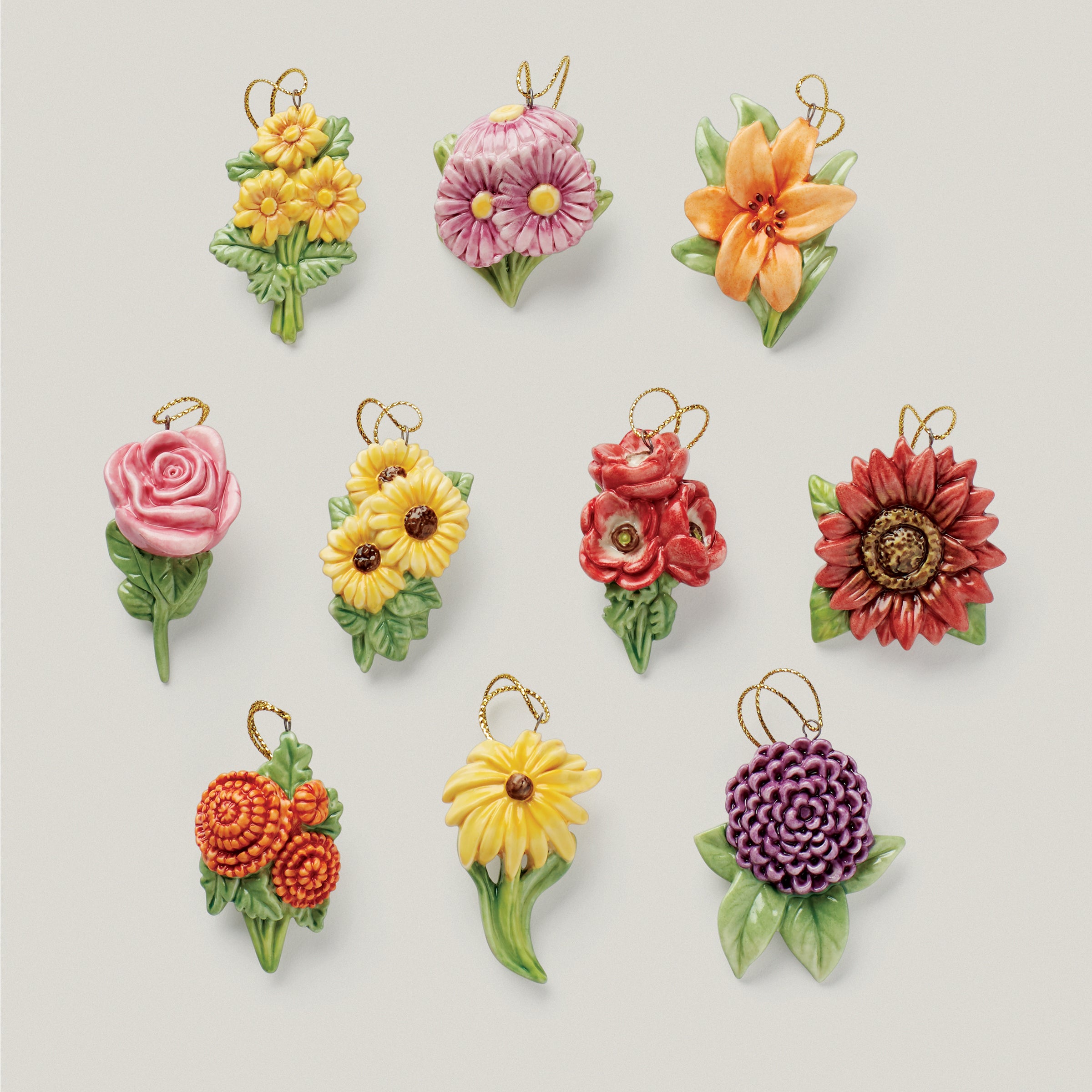 Fall Flowers 10-Piece Ornament & Tree Set